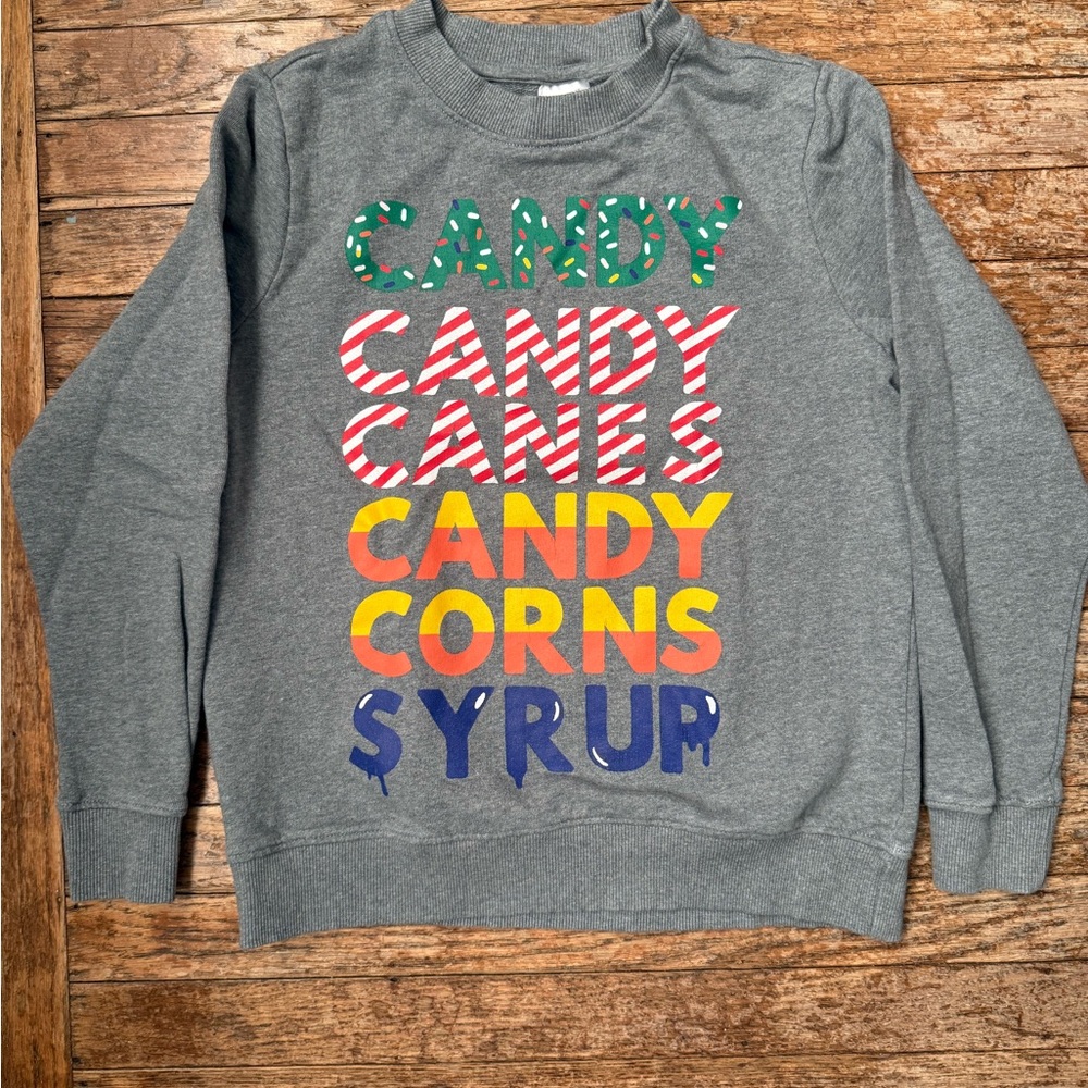 ELF Hanna Andersson Gray Sweatshirt Candy Candy Canes Candy Corns Syrup! Kid’s